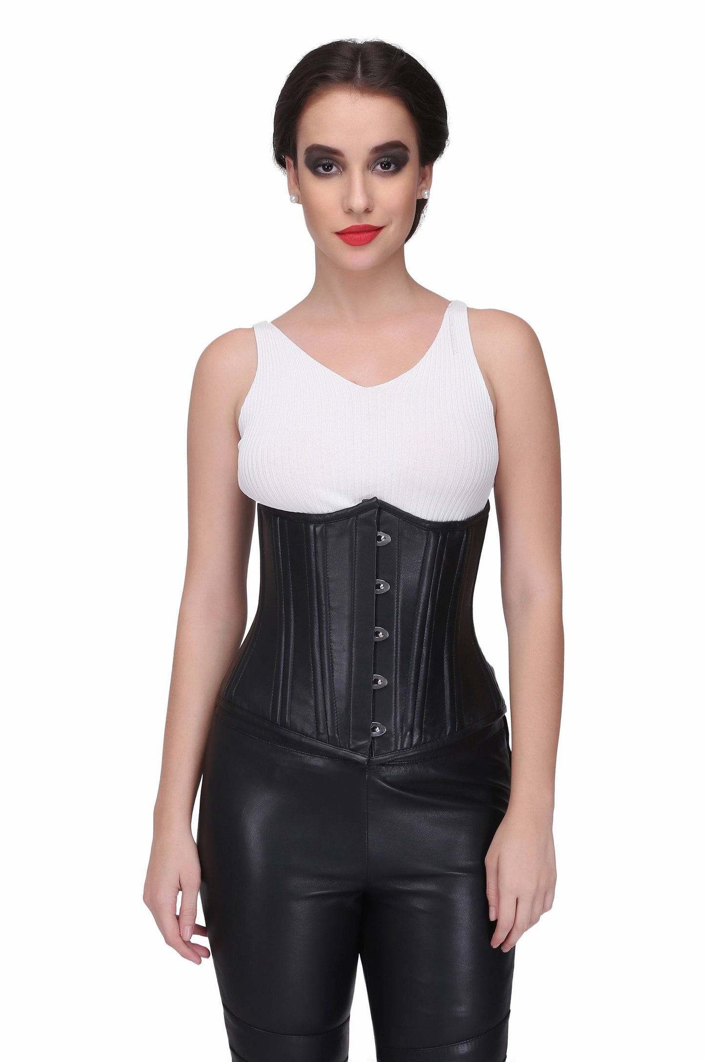 Black sheep nappa leather Steel Boned Waist Tanning Underbust Corset - Corset Revolution