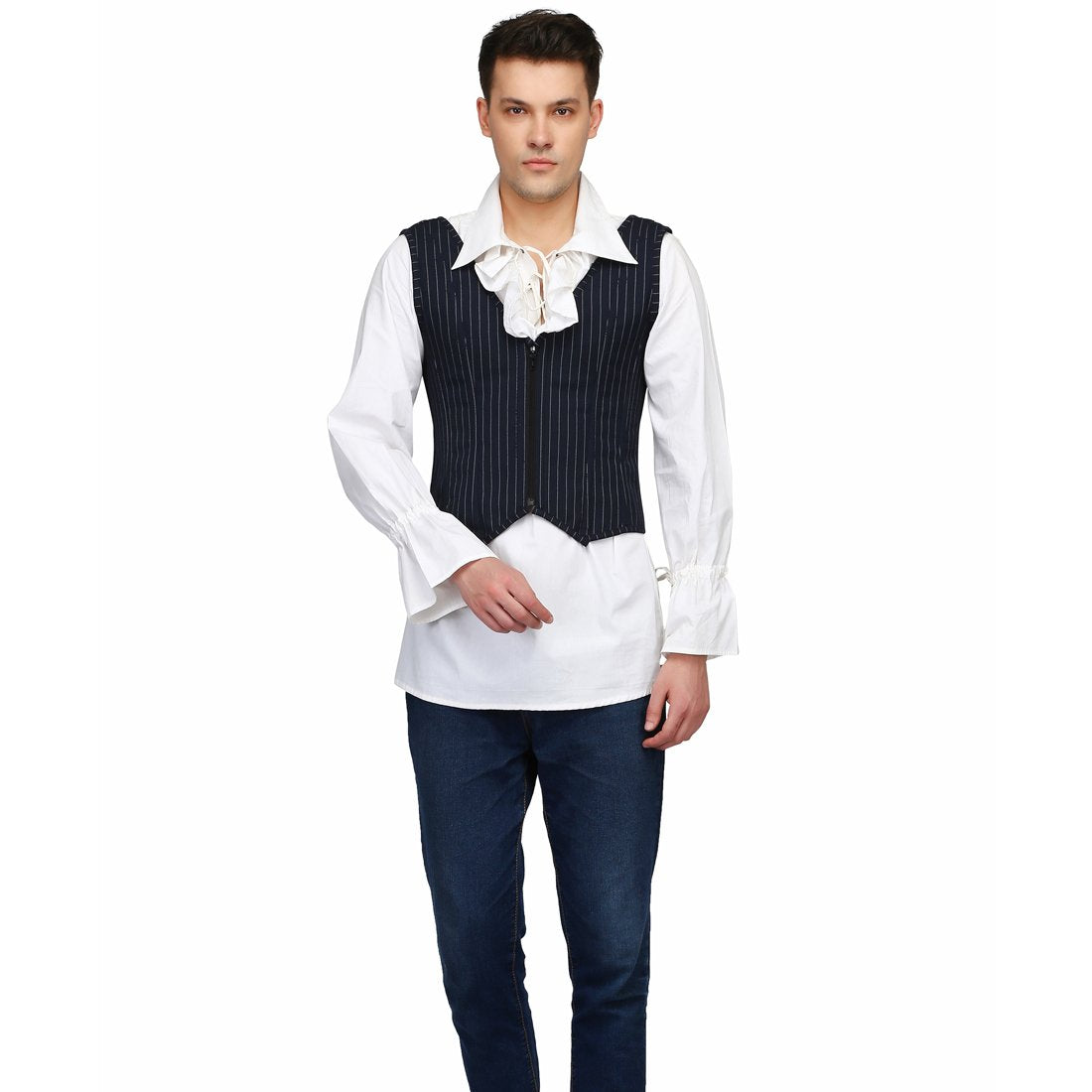 Blue Pin Strap Men's Overbust Corset - Corset Revolution