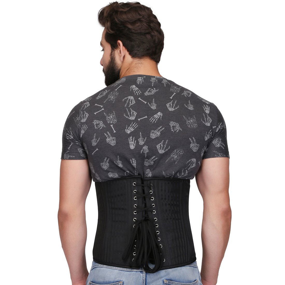 Black Brocade Steel Boned Waist Reducing Underbust Men's Corset - Corset Revolution