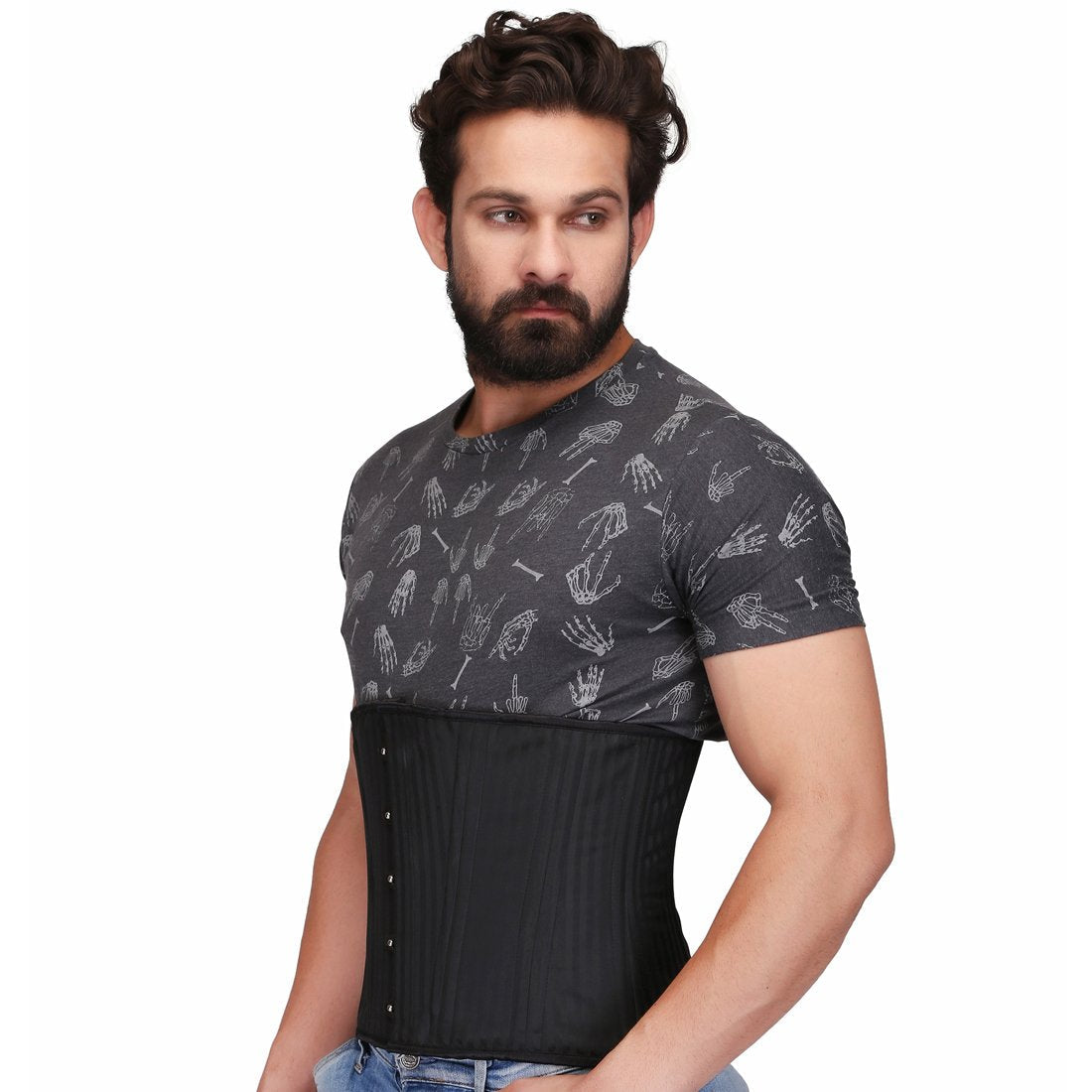 Black Brocade Steel Boned Waist Reducing Underbust Men's Corset - Corset Revolution