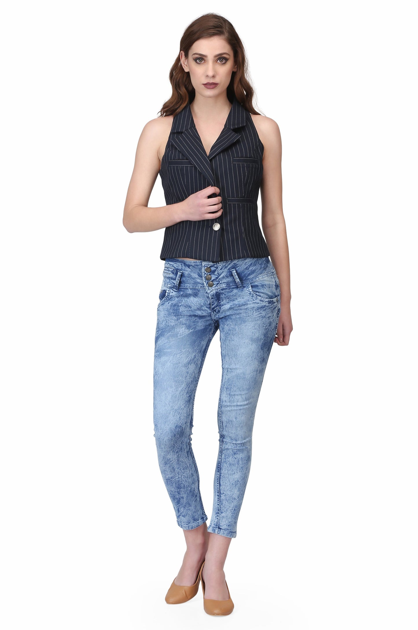Blue Strip Ladies Waist Coat - Corset Revolution