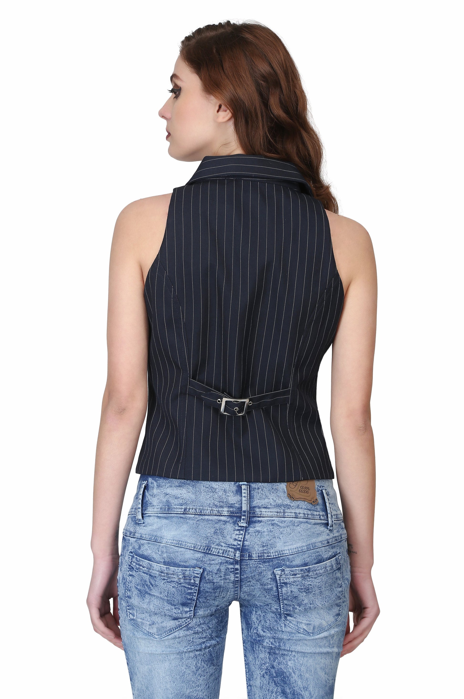 Blue Strip Ladies Waist Coat - Corset Revolution