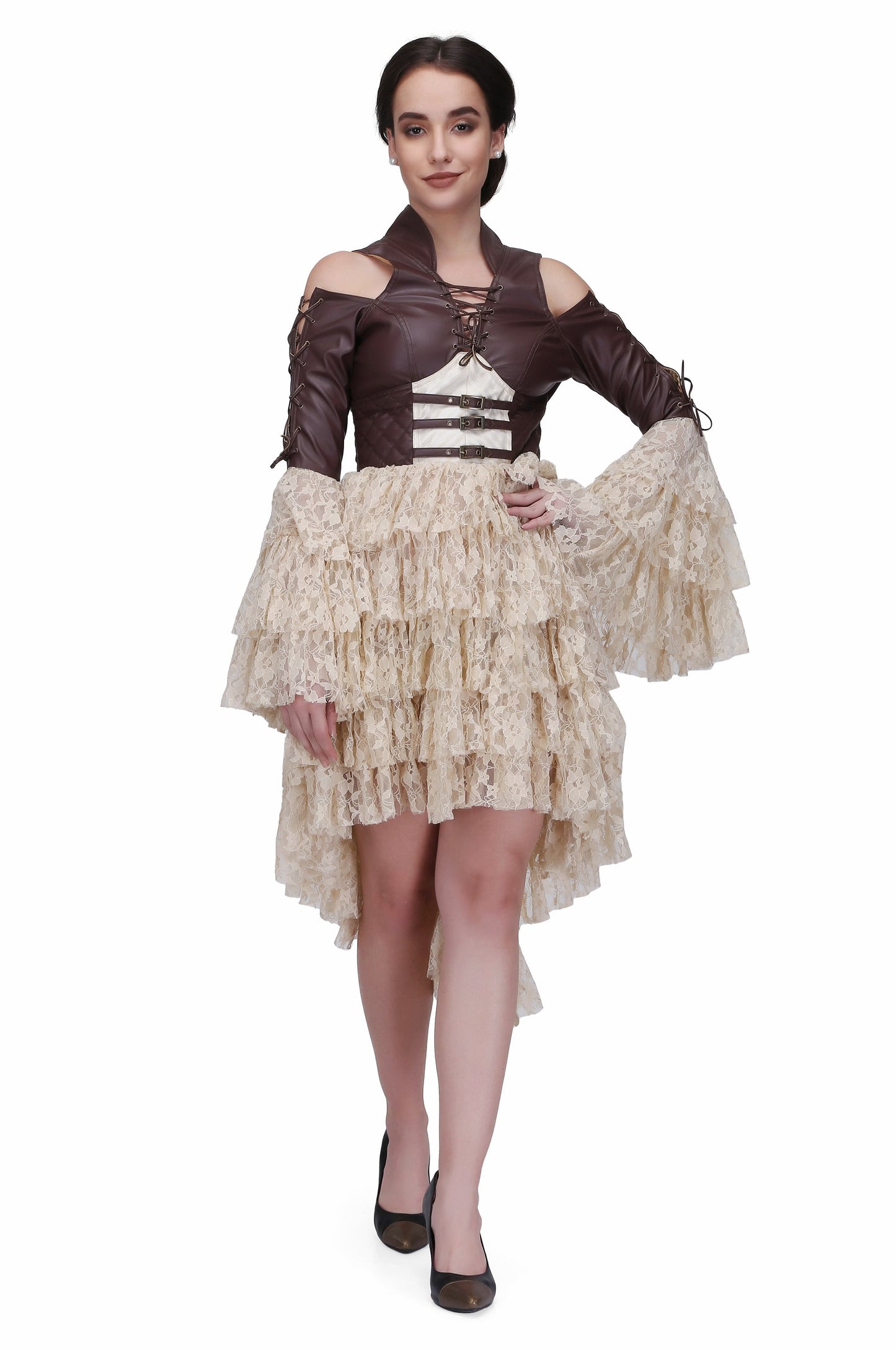 Brown and off white steampunk layered dress - Corset Revolution