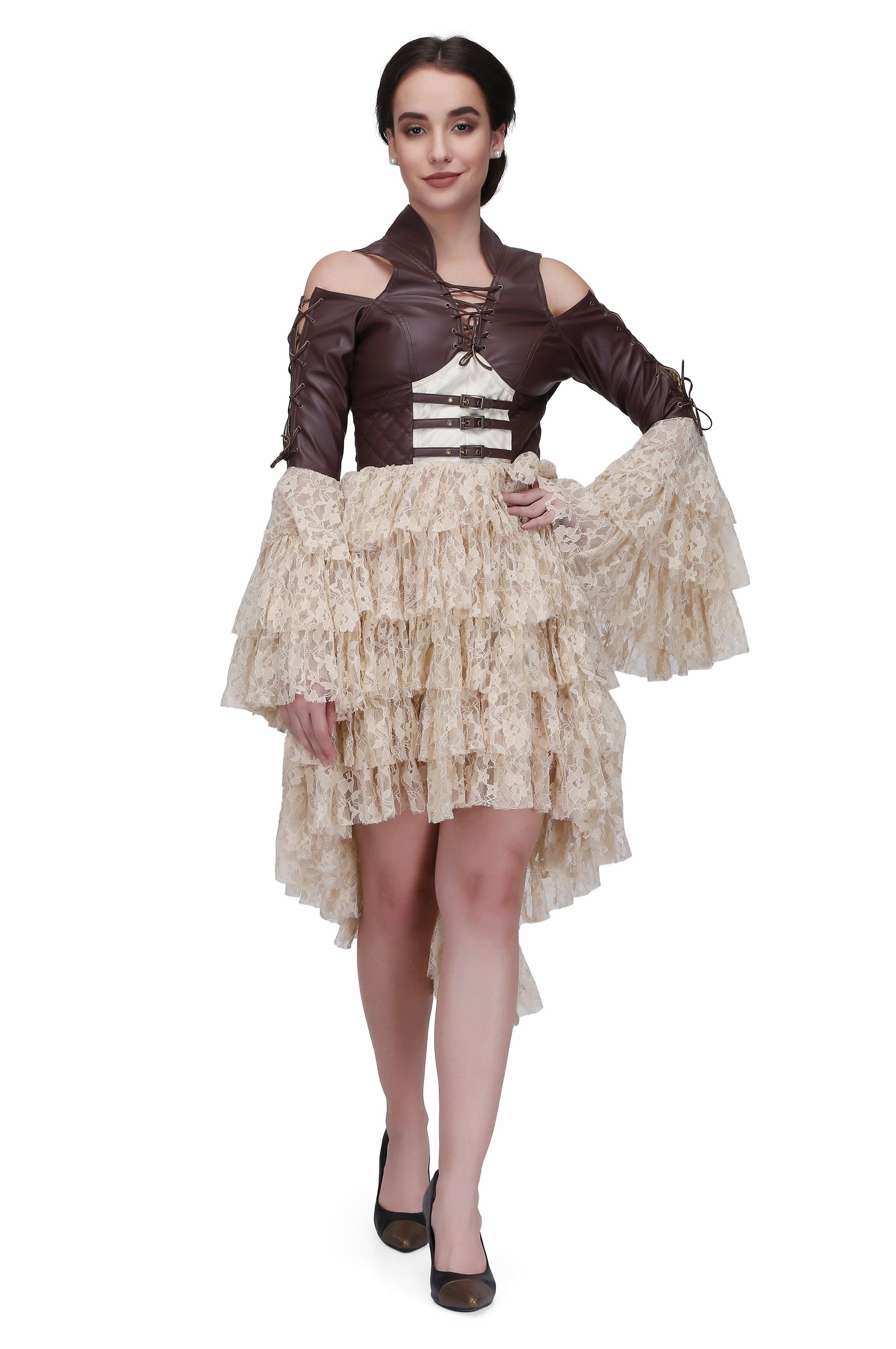 Brown and off white steampunk layered dress - Corset Revolution