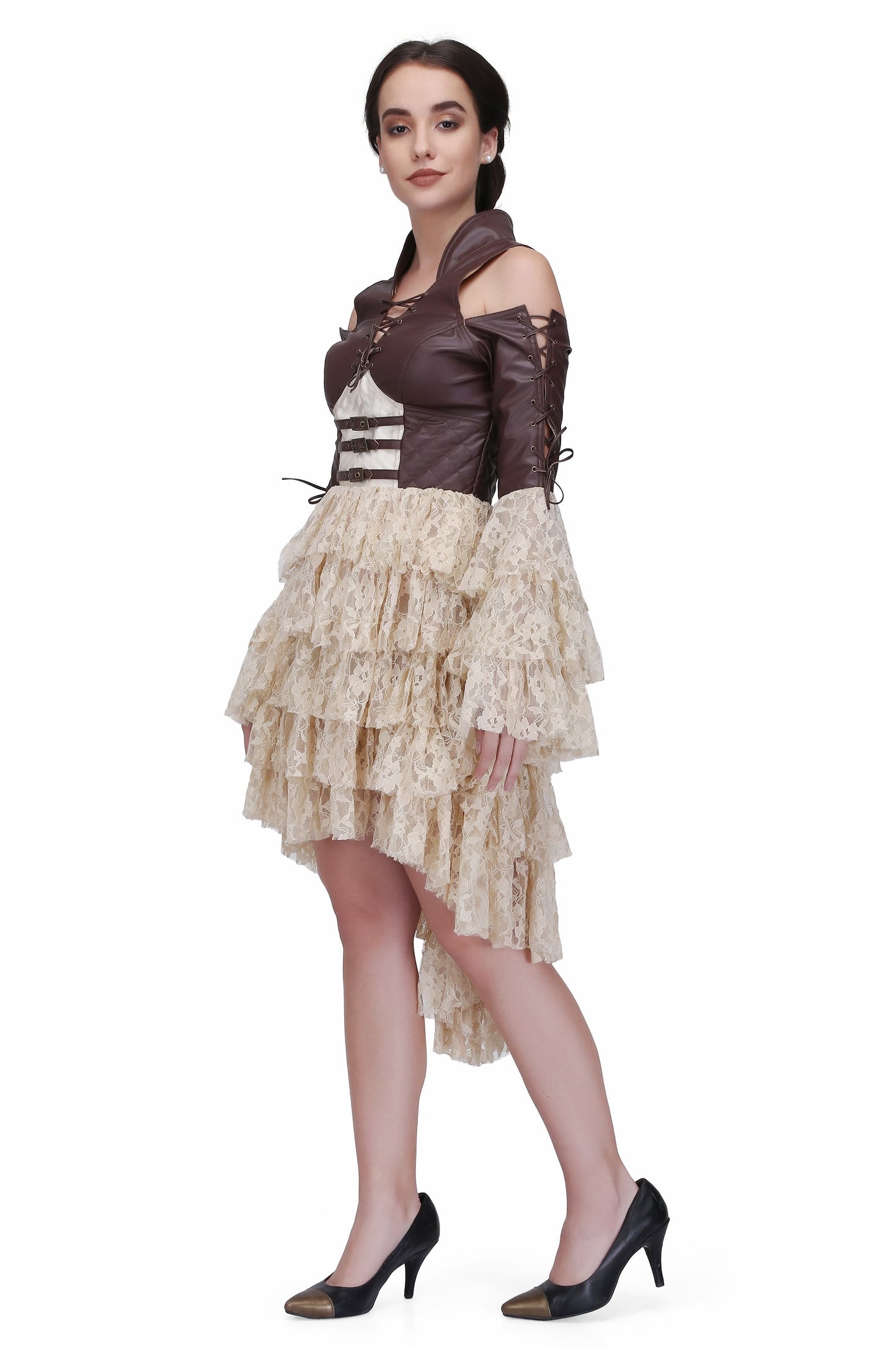 Brown and off white steampunk layered dress - Corset Revolution
