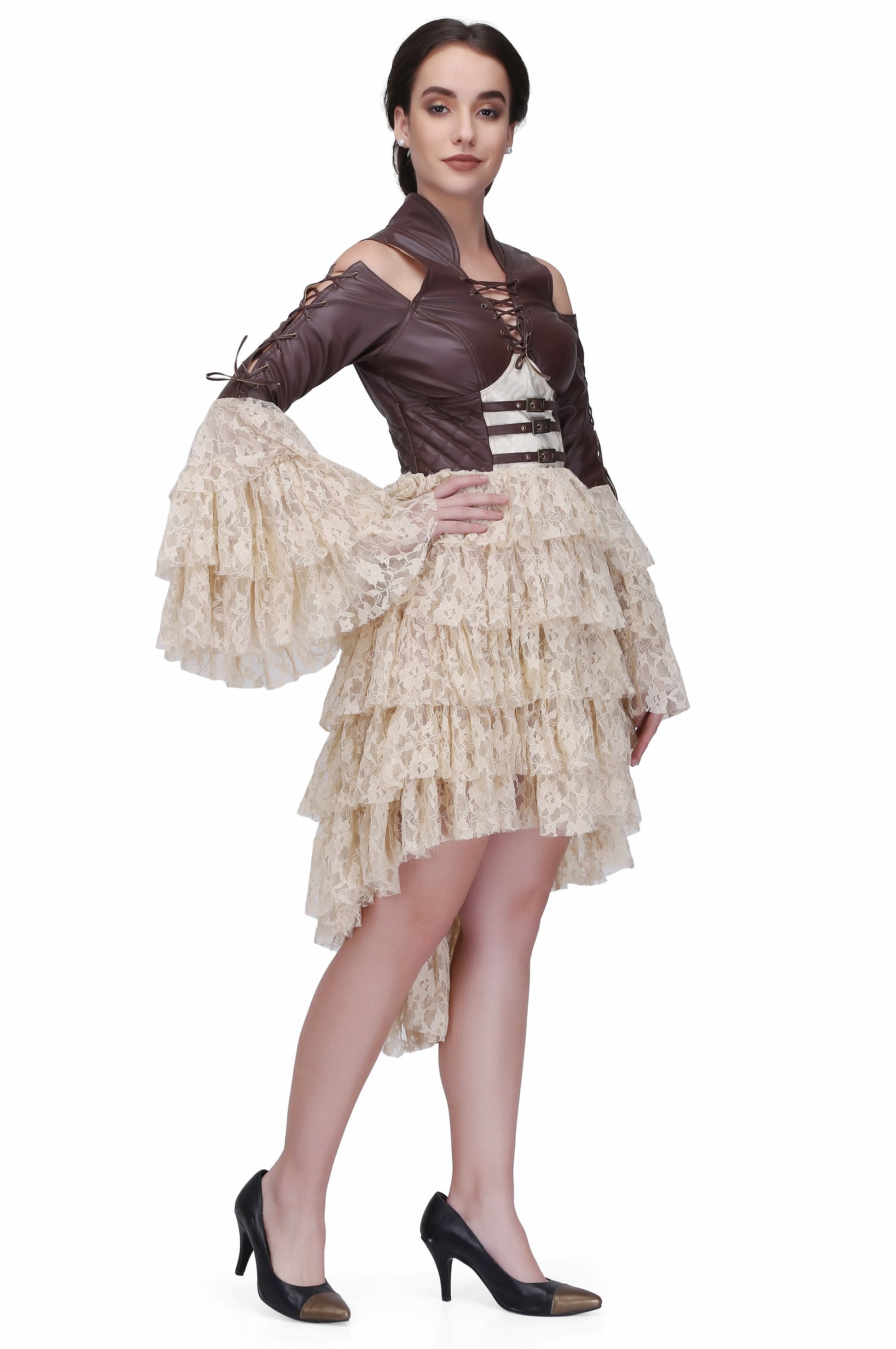 Brown and off white steampunk layered dress - Corset Revolution