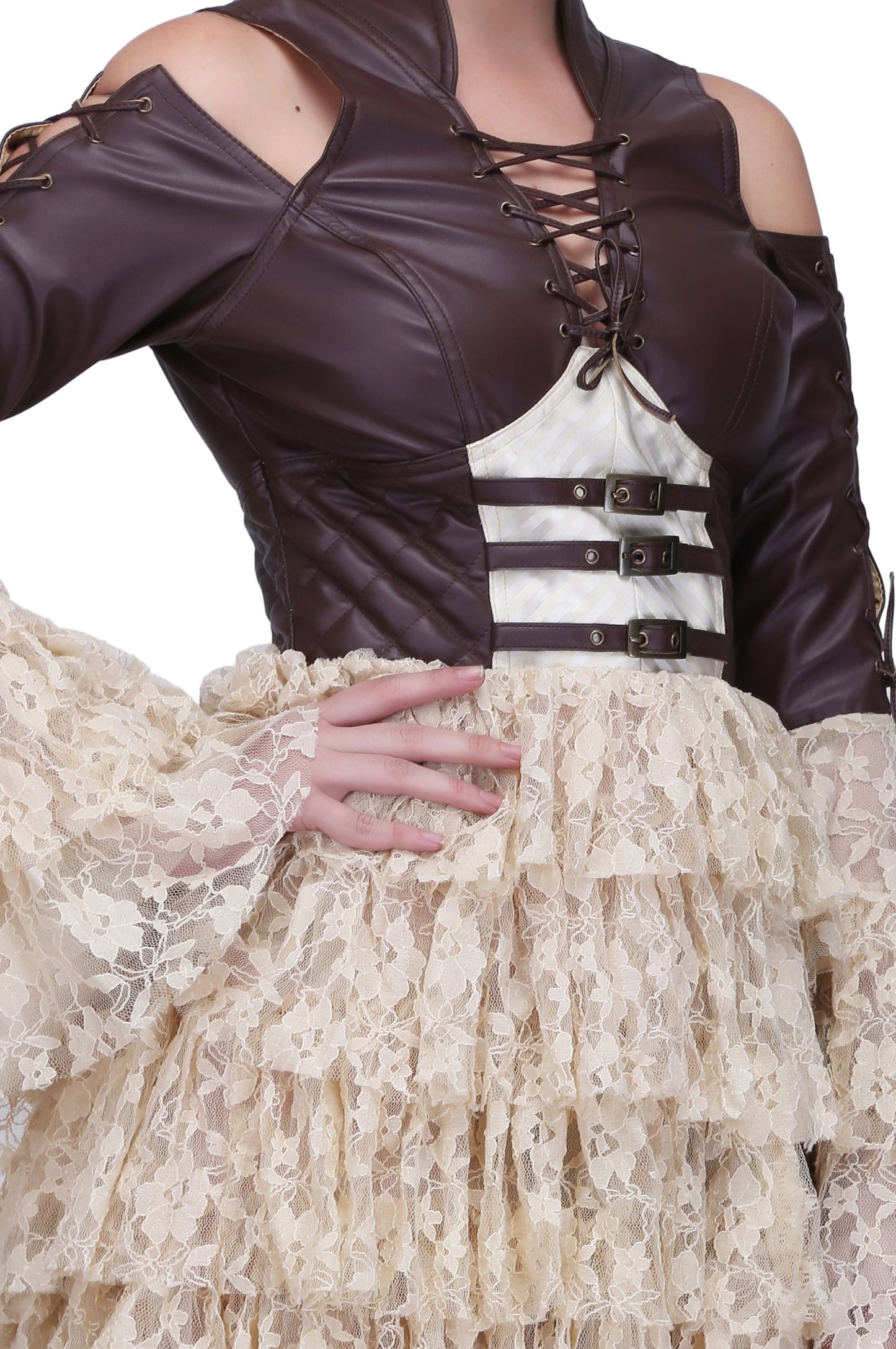 Brown and off white steampunk layered dress - Corset Revolution
