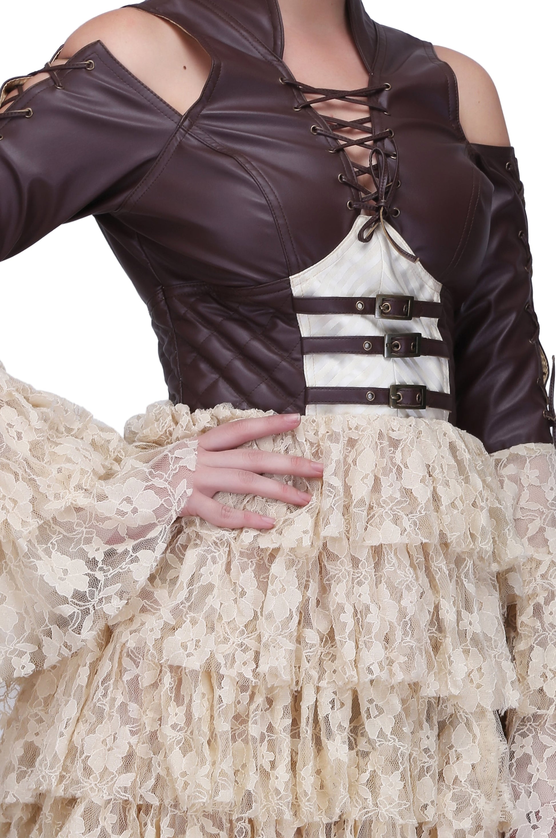 Brown and off white steampunk layered dress - Corset Revolution