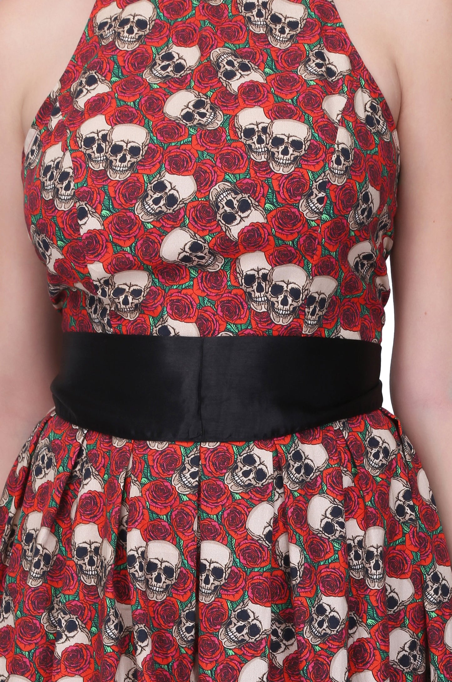 Red/Black printed gothic knee length dress - Corset Revolution
