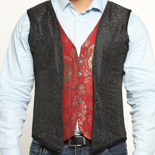 Black Brocade Waist Reducing Overbust Men's Corset