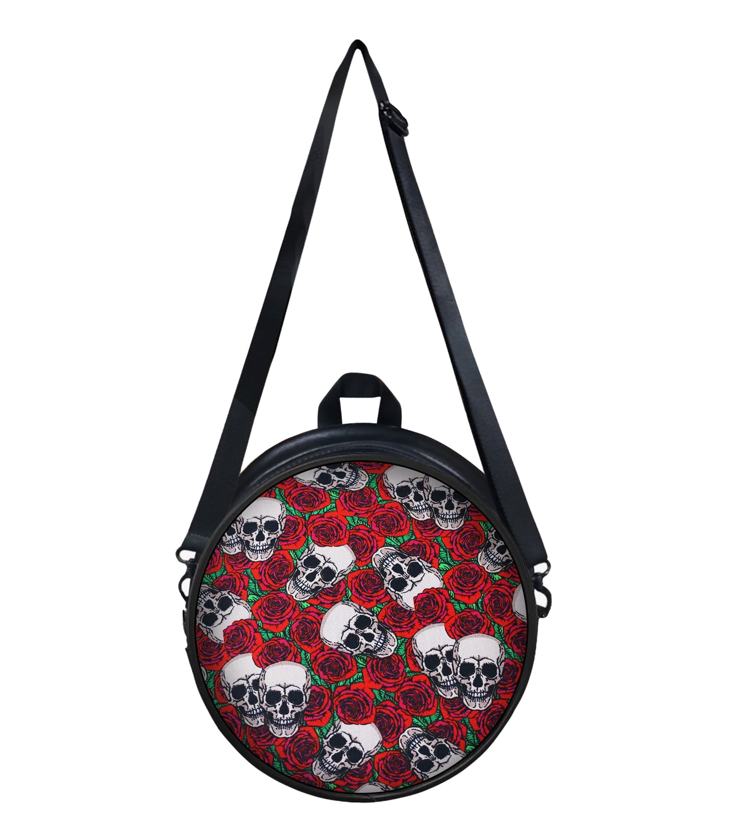 Rose Skull Printed Round Bag