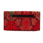 Faux Leather and Red jacquard Fusion: Wholesale Edgy Skull-Studded Clutch