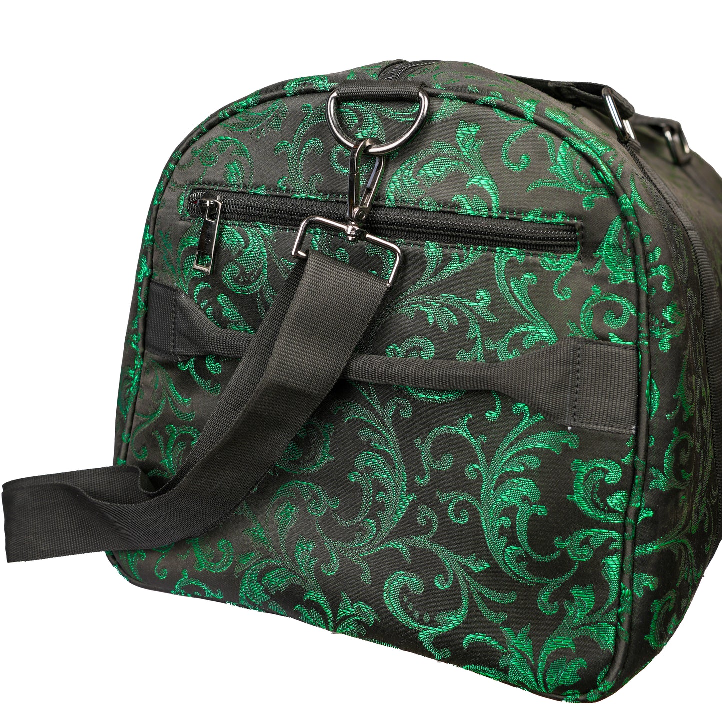 Emerald  Green and Black Brocade Duffel Bag