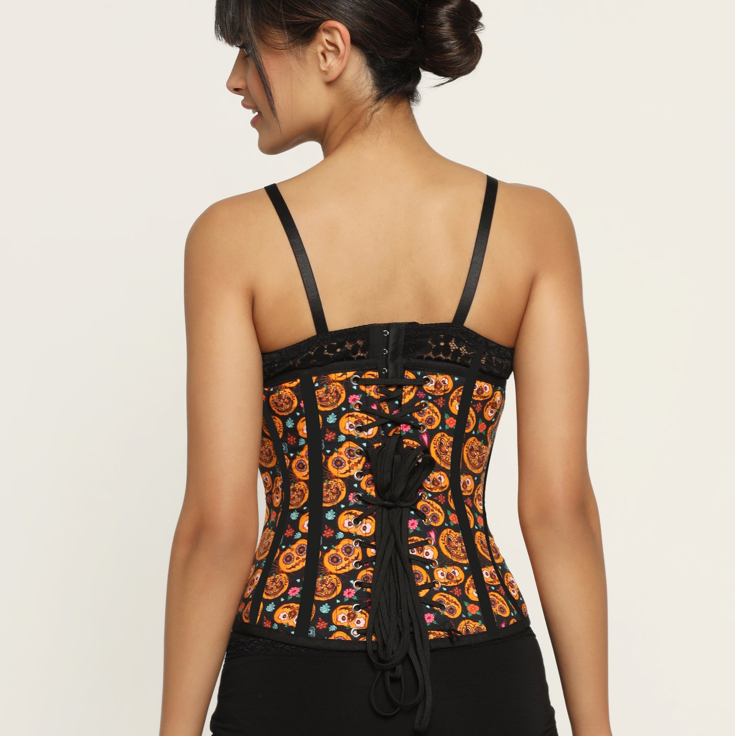 Pumpkin flower printed waist reducing  underbust corset