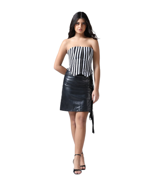 Wholesale Black PU Faux Leather Side-Lace Gothic Skirt Easto Garments