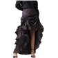 Wholesale Coffee Brown Brocade Ruched High-Low Steampunk Skirt Easto Garments