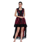 Victorian Lavish Black/Red Satin Dress with Floral Mesh