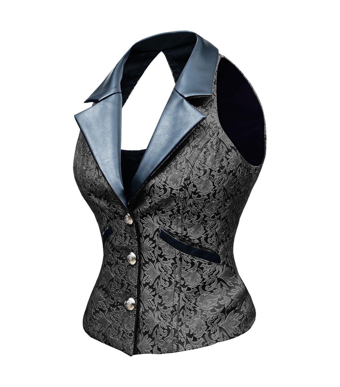 Camille Silver Black Notch Collar Waistcoat