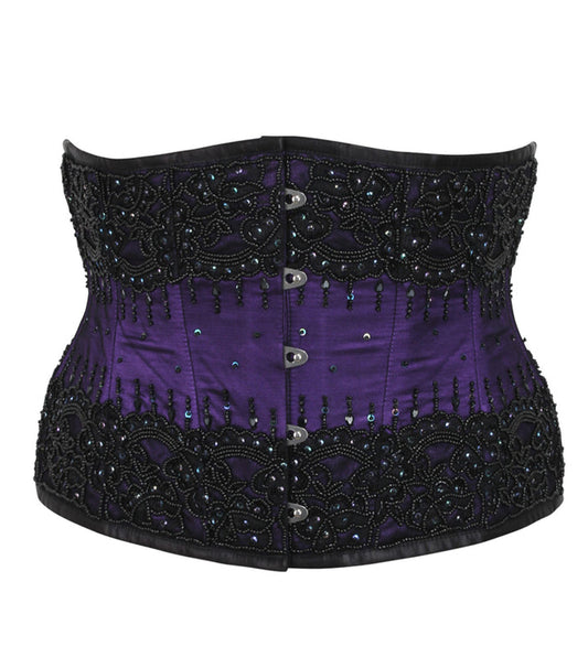 Purple Satin Embroidered Waist Reducing Underbust Corset