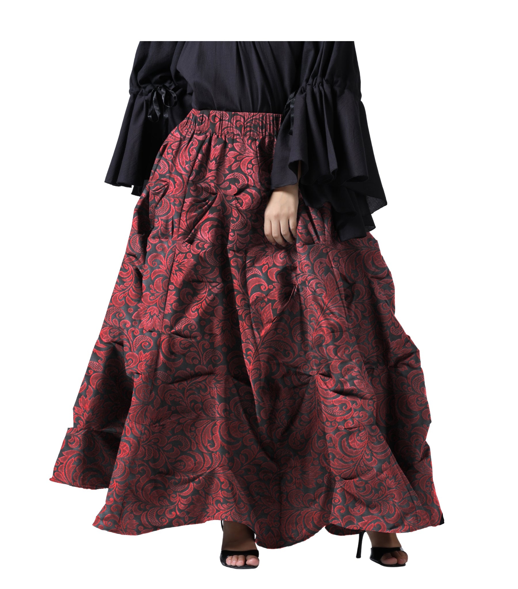 Ruched  Red Brocade Renaissance Skirt  - Wholesale Easto Garments