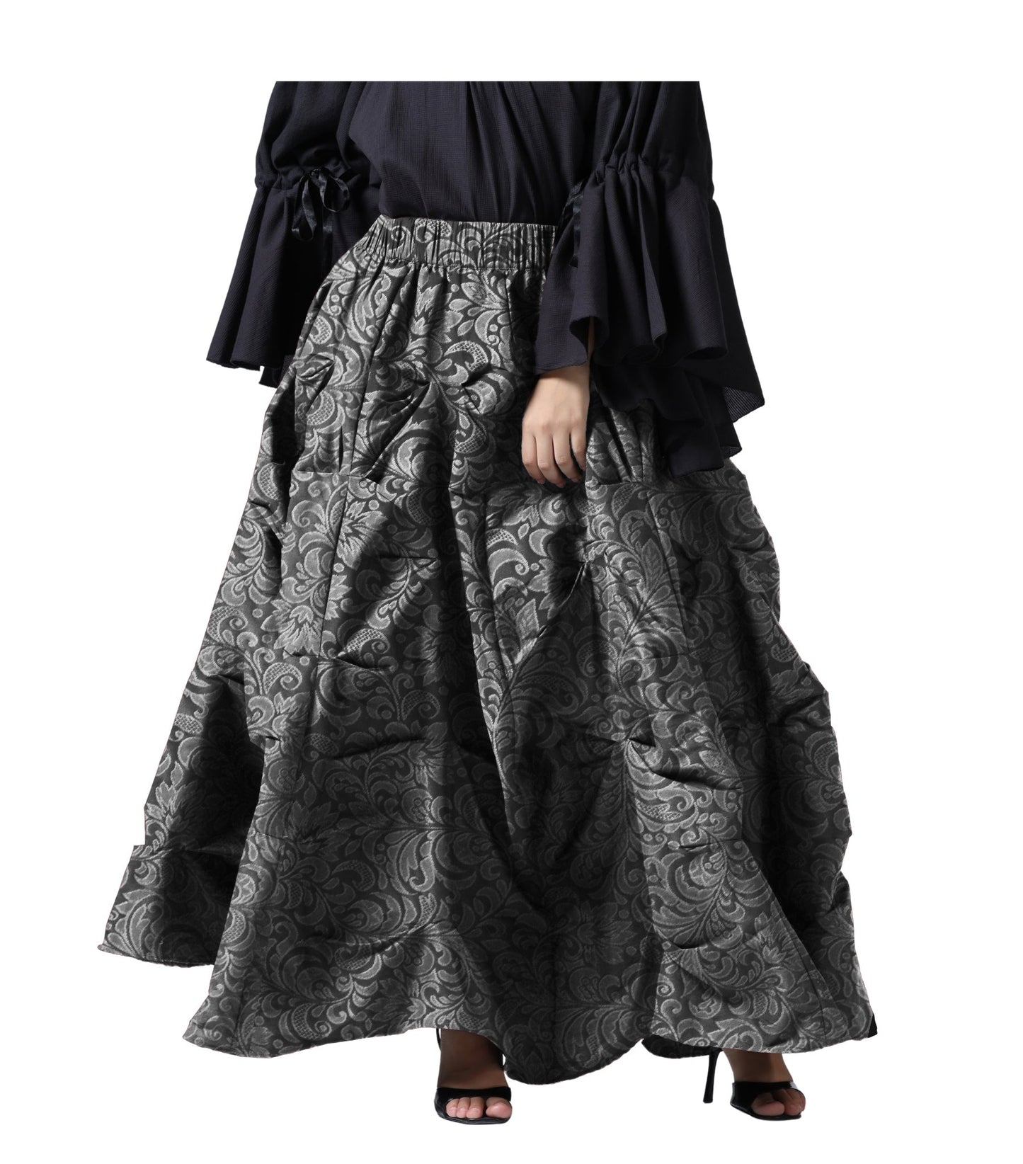 Ruched  Silver Brocade Renaissance Skirt i - Wholesale Easto Garments