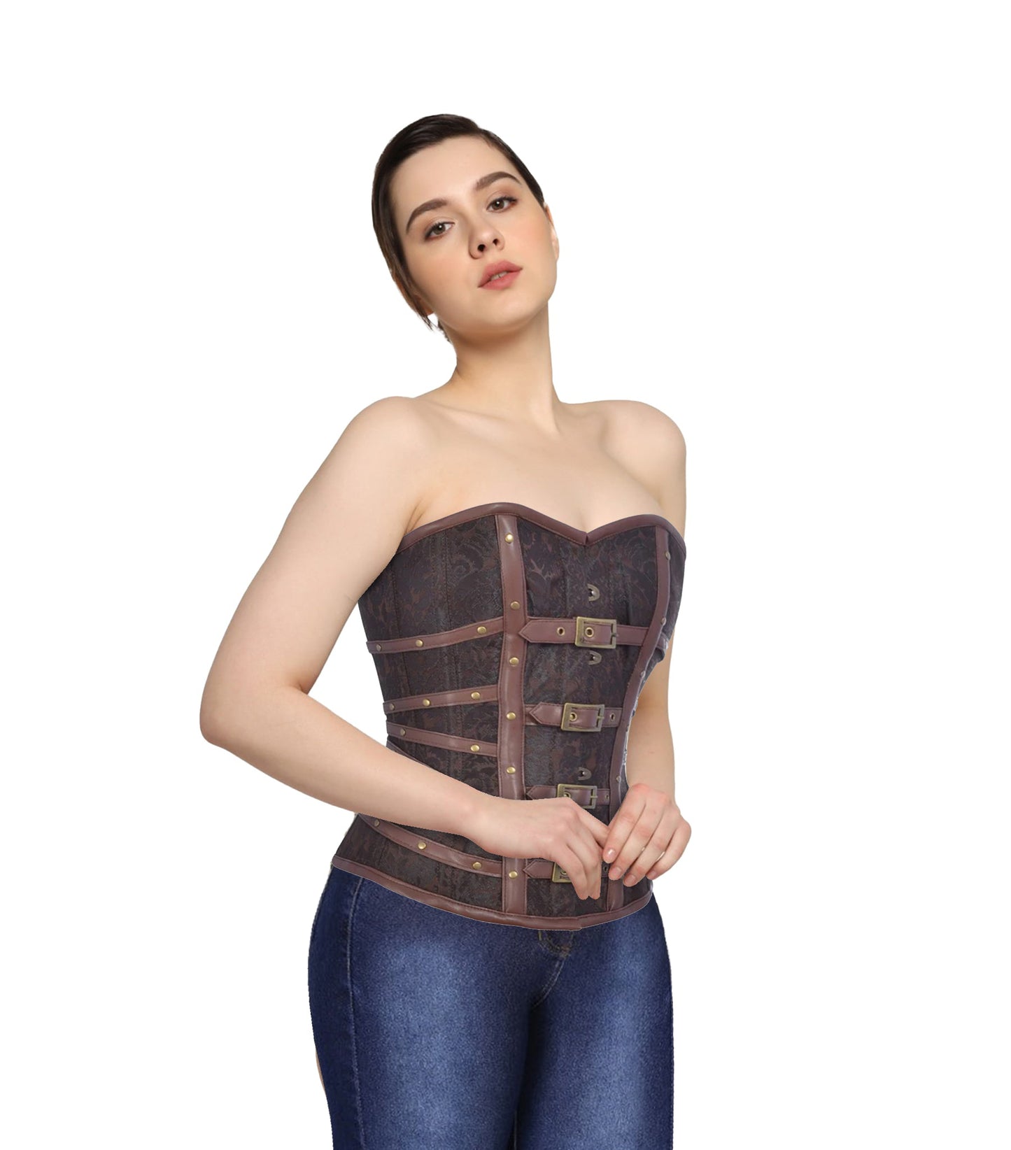 Brocade & Leather Overbust Corset- Wholesale