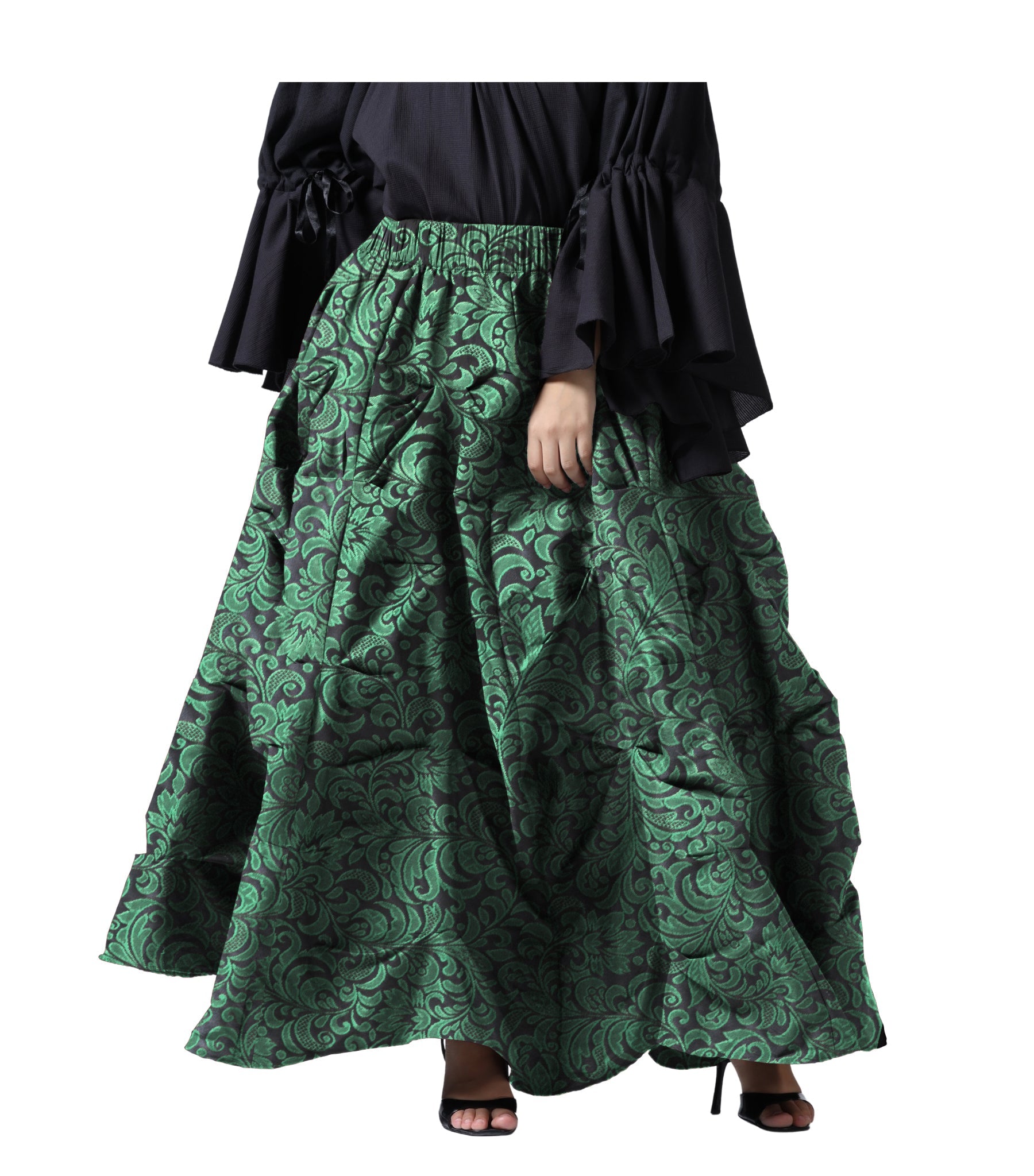 Ruched  Green Brocade Renaissance Skirt  - Wholesale Easto Garments