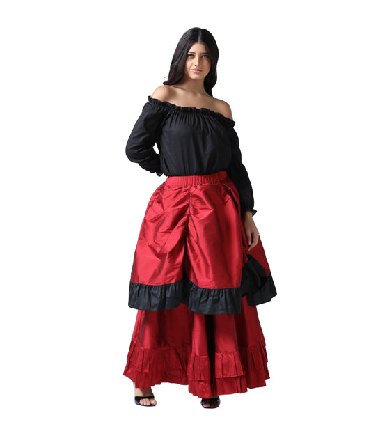 Red and Black Skirt in Tafta - Wholesale Easto Garments