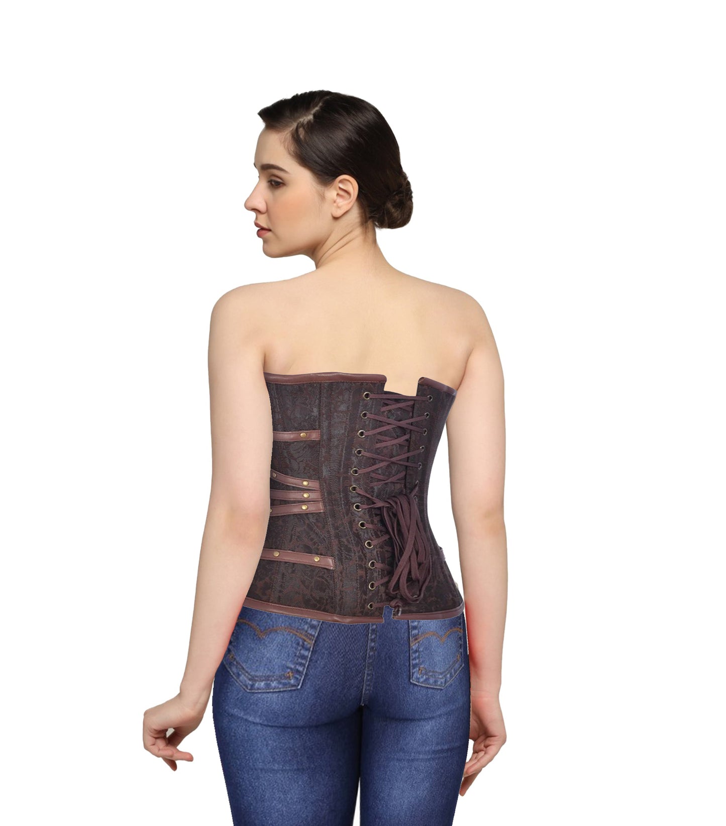 Brocade & Leather Overbust Corset- Wholesale