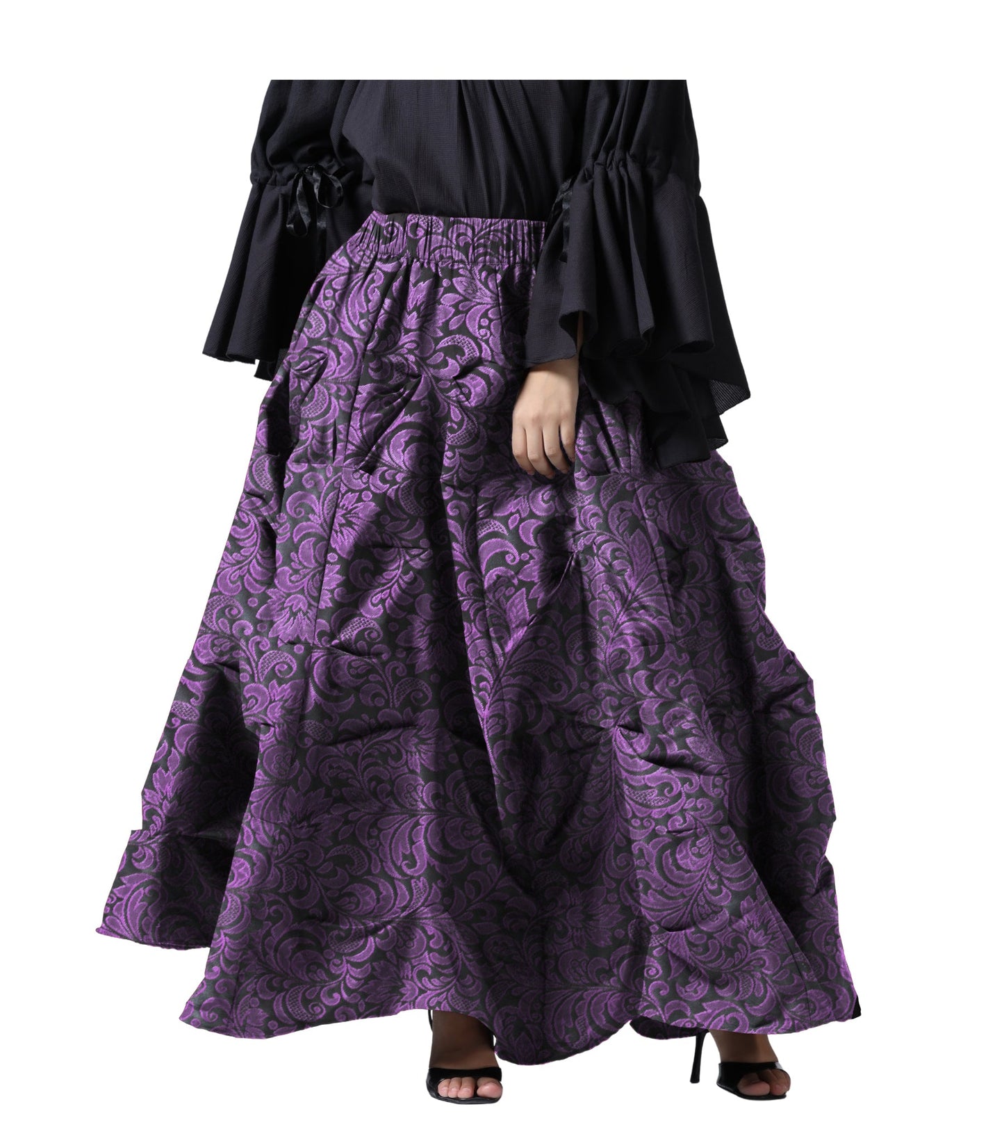 Ruched  Purple Brocade Renaissance Skirt  - Wholesale Easto Garments