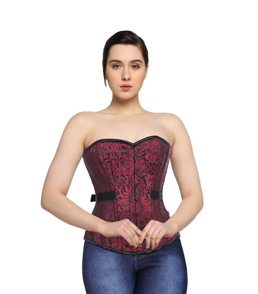 Red Brocade Fan Lacing Overbust Corset