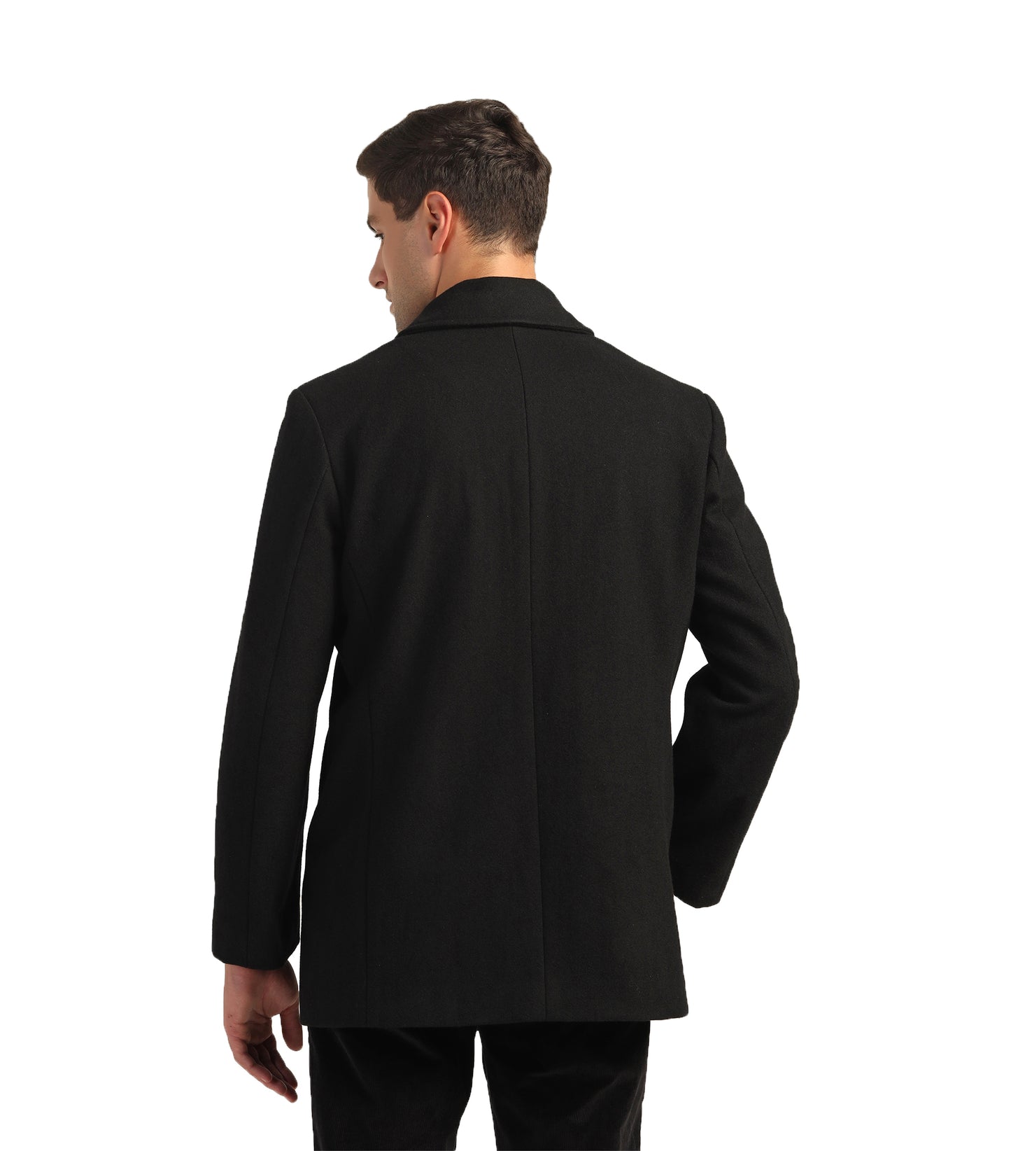 Classic Black Felt Double-Breasted Coat With Silver Buttons