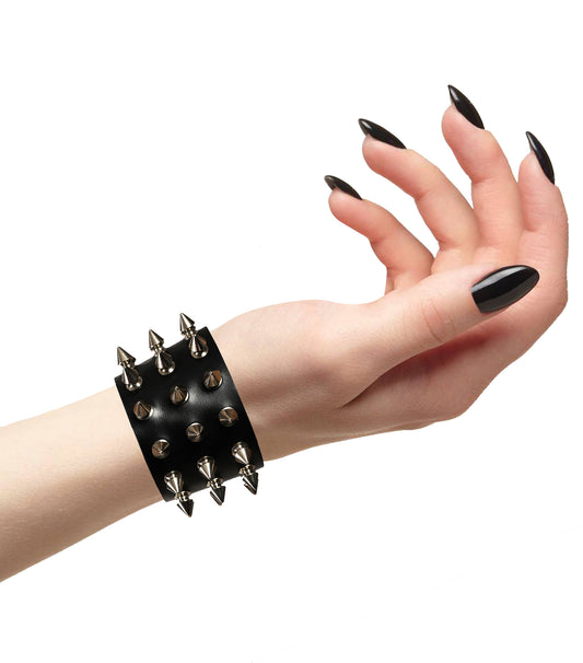 3 Layer Spike Stud Leather Wristband: Classic Punk, Rock, Goth Accessory