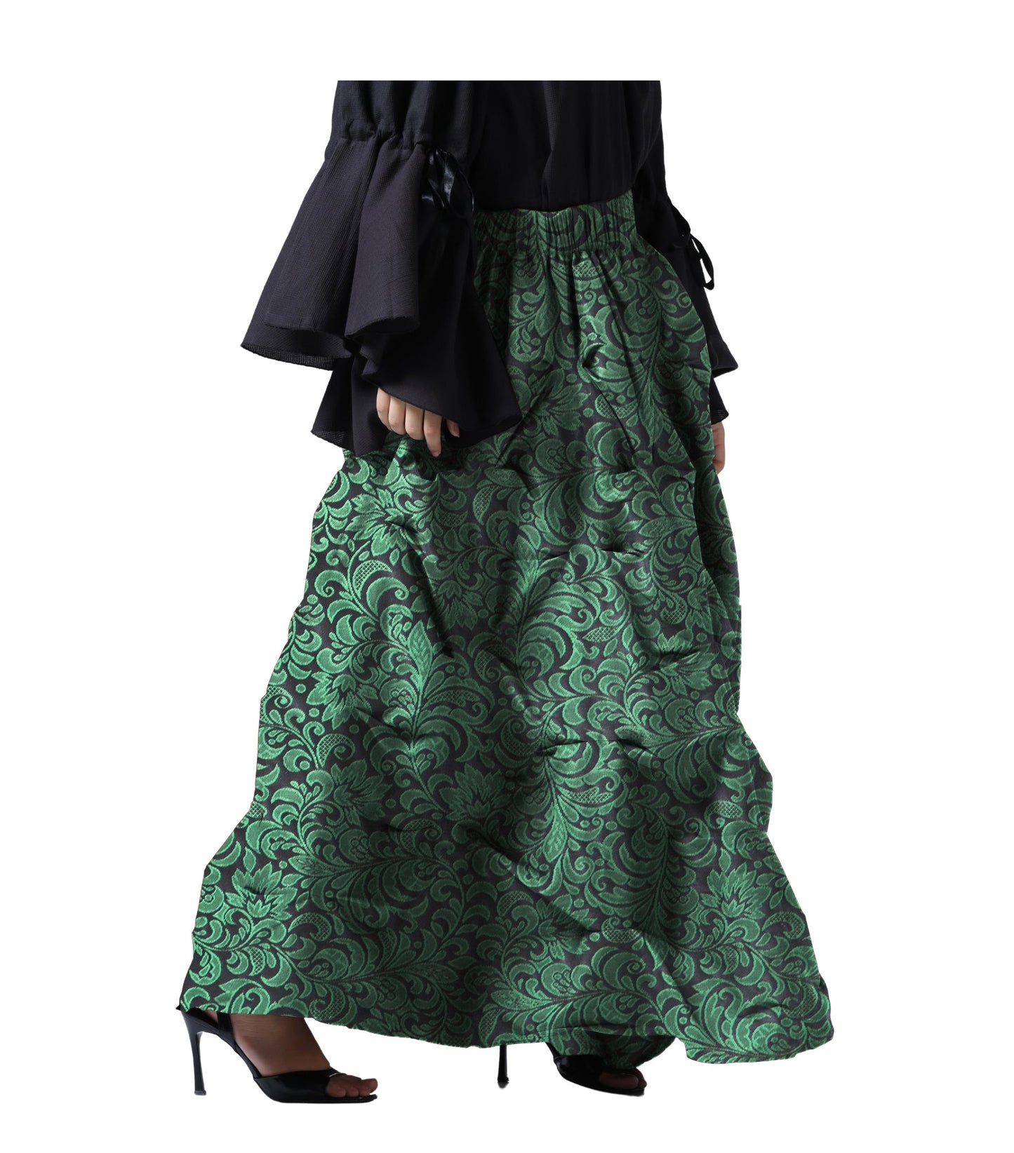 Ruched  Green Brocade Renaissance Skirt  - Wholesale Easto Garments