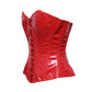 side view of red overbus corset