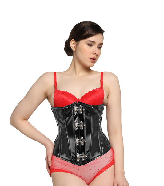 Black Shine Pvc Underbust Corset with C-Lock