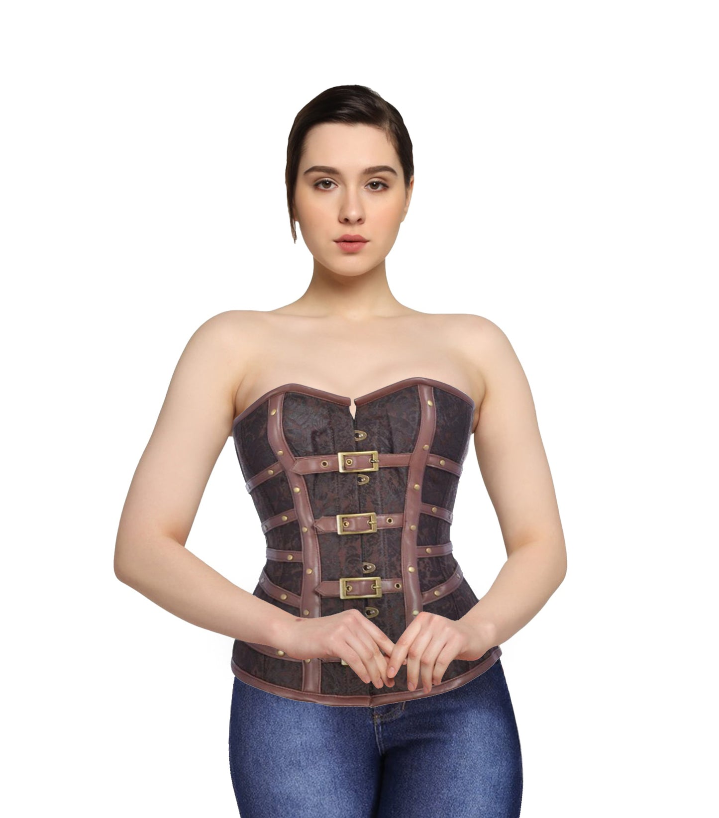 Brocade & Leather Overbust Corset- Wholesale