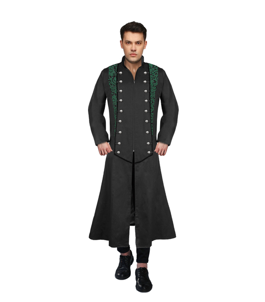 Green Vortex Luxurious Long Men's Coat