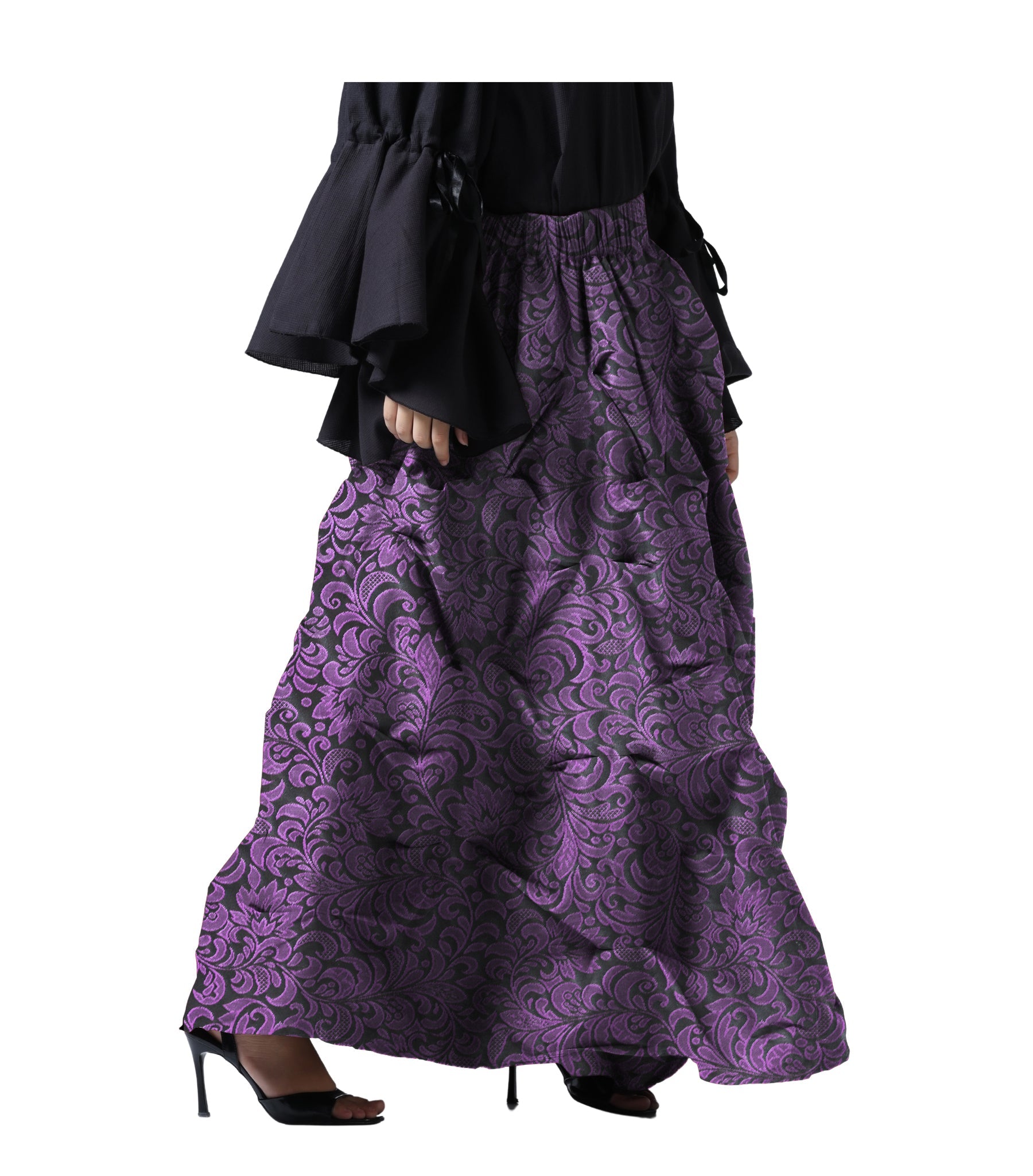 Ruched  Purple Brocade Renaissance Skirt  - Wholesale Easto Garments