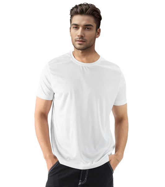 White Men's Round Neck Cotton T-shirt.