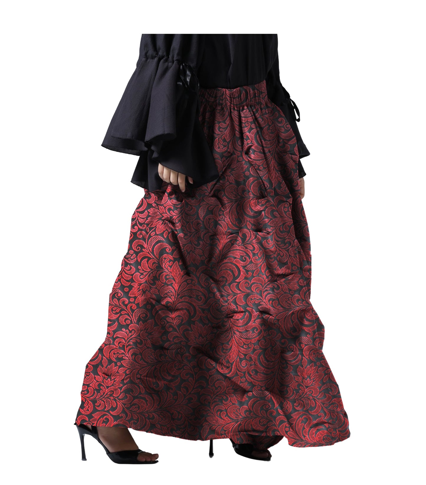 Ruched  Red Brocade Renaissance Skirt  - Wholesale Easto Garments