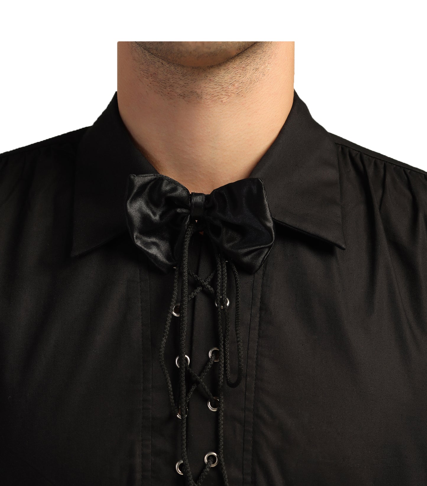 Goth Black Cotton Shirt with Eyelet and Dori Detailing