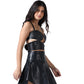 Black Benied Leather Halter Corset Top with Lace-Up Back Easto Garments