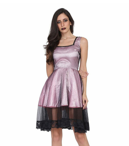 Damen-Gothic-Kleid aus Netzstoff in Rosa und Schwarz