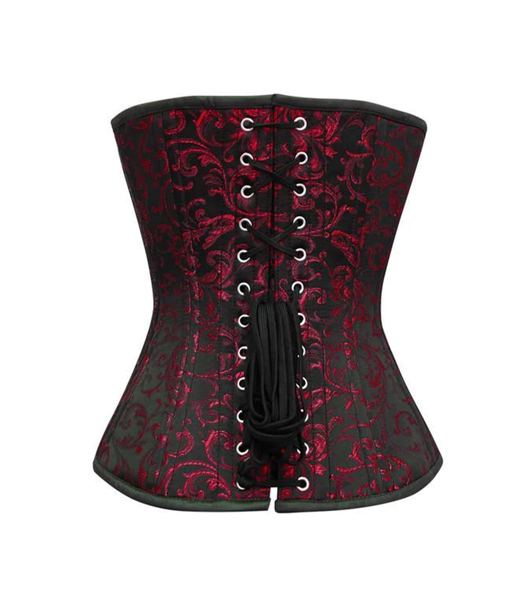 Affra Red Brocade Waist Training Overbust Corset Back