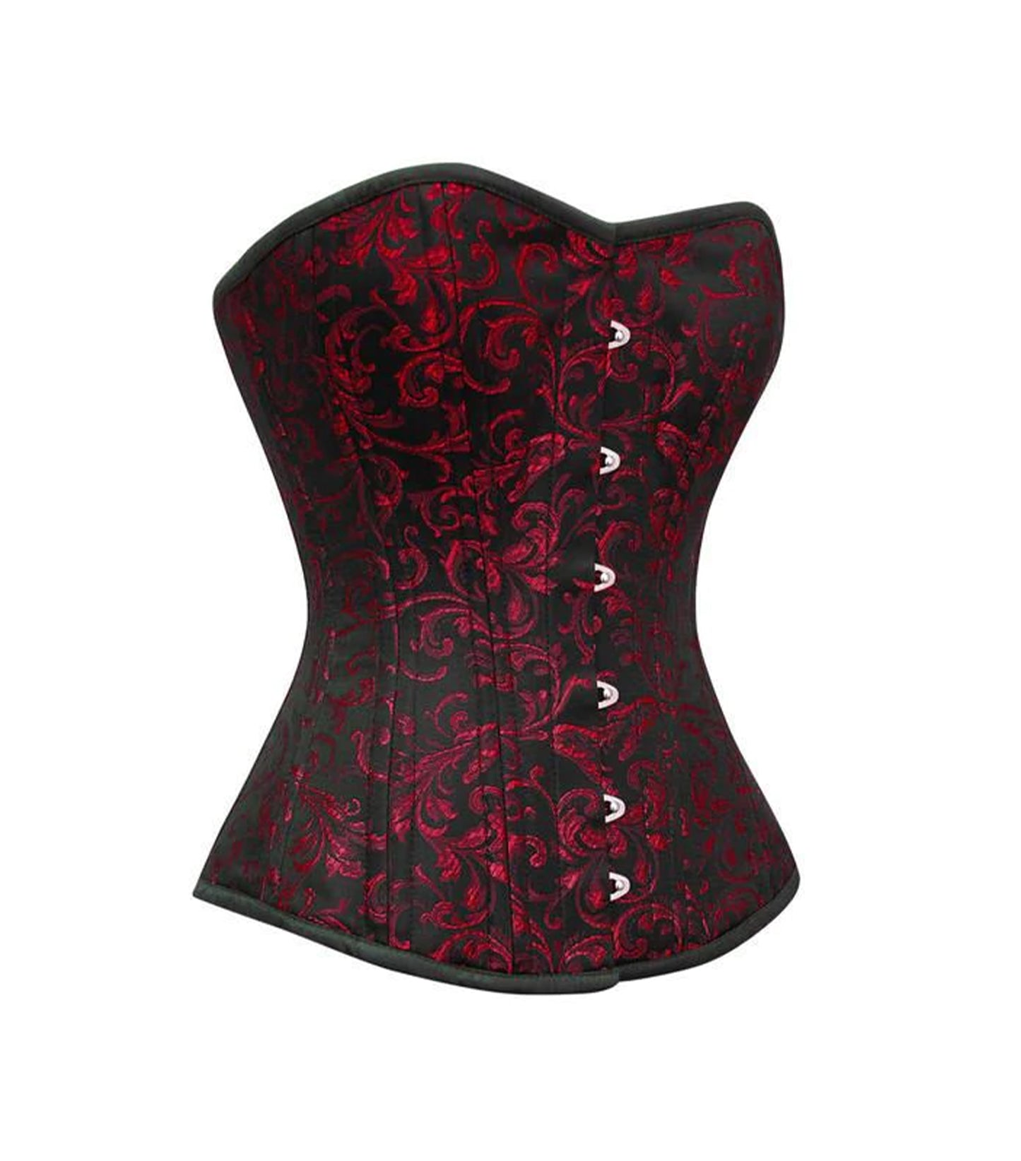 Affra Red Brocade Waist Training Overbust Corset Side
