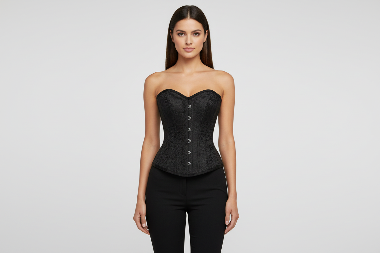 Black Brocade Authentic Overbust Corset Easto Garments