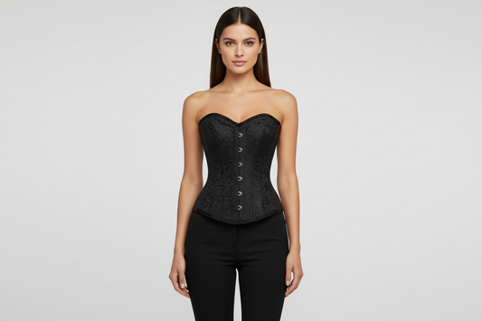 Black Brocade Authentic Overbust Corset Easto Garments