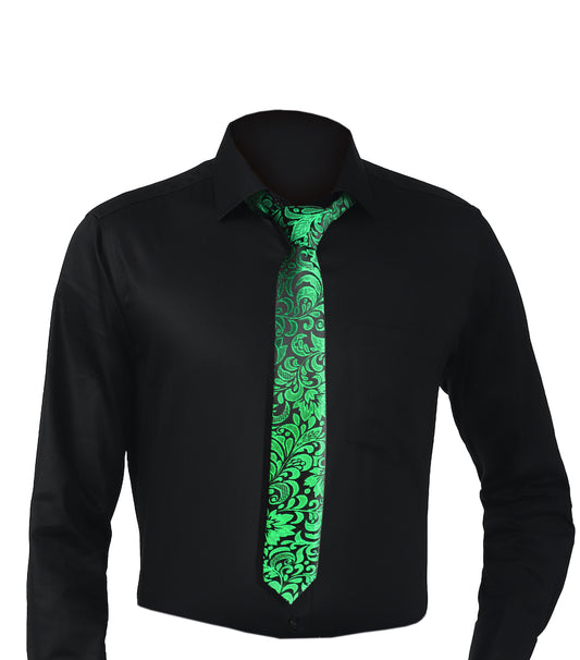 Green tie with elegant Black and green brocade Vc200 | high-quality necktie