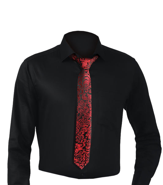 Red tie with elegant Black and Red brocade Vc200 | high-quality necktie